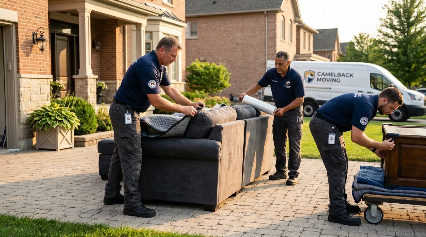 Large estate moving crew wrapping furniture in Cumberland, RI